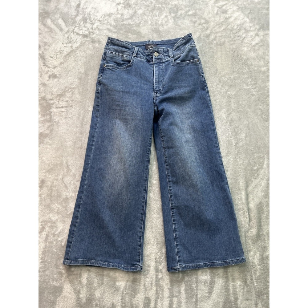 NYDJ Cool Embrace Lift Tuck Womens 2 Wide Leg Crop Blue Jeans Boho Beach Core